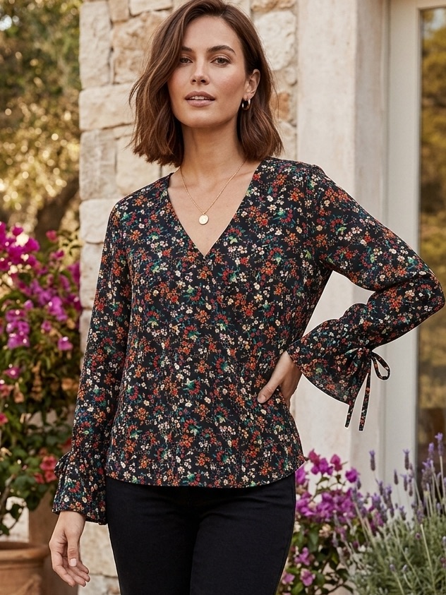 J. Crew Mercantile Floral 3/4 Length Sleeve Blouse - Black Multi